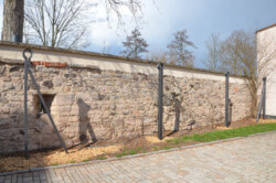 Spalier mit Stützen aus U-Profil und waagrechten Edelstahlseilen